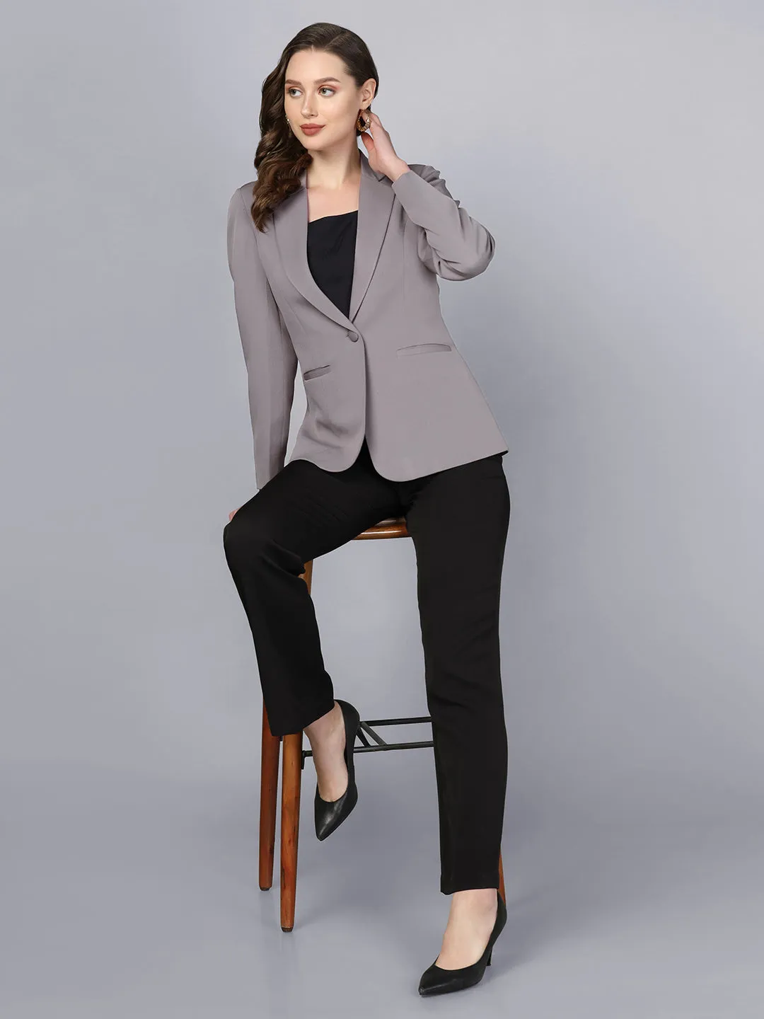 Notch Collar Stretch blazer- Grey