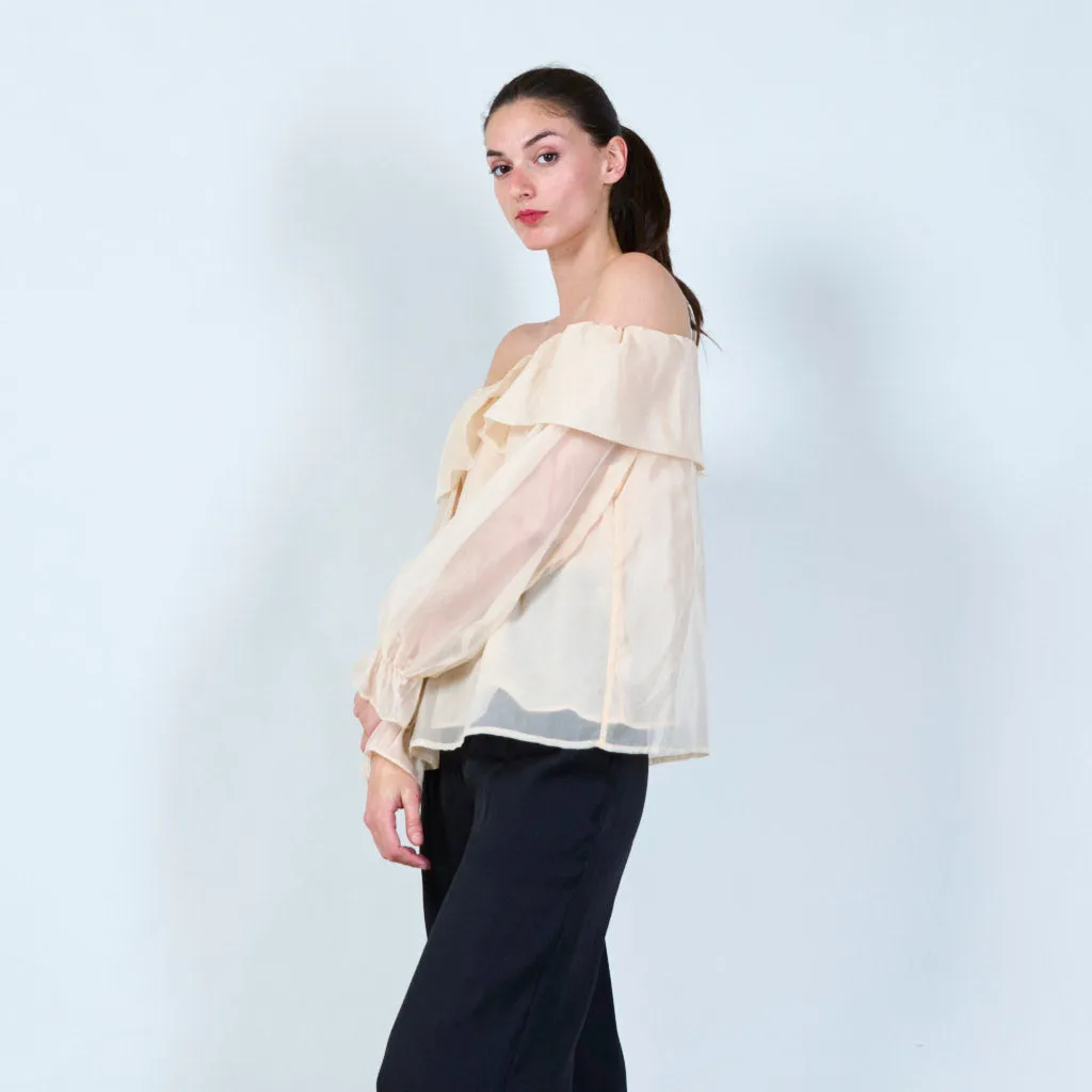 Off-shoulder ruffle sheer blouse wholesale