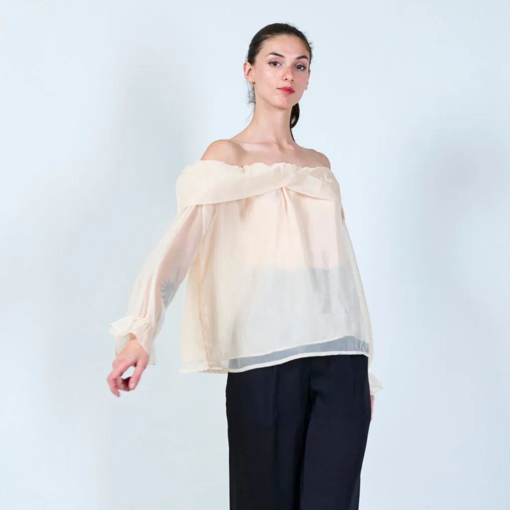 Off-shoulder ruffle sheer blouse wholesale