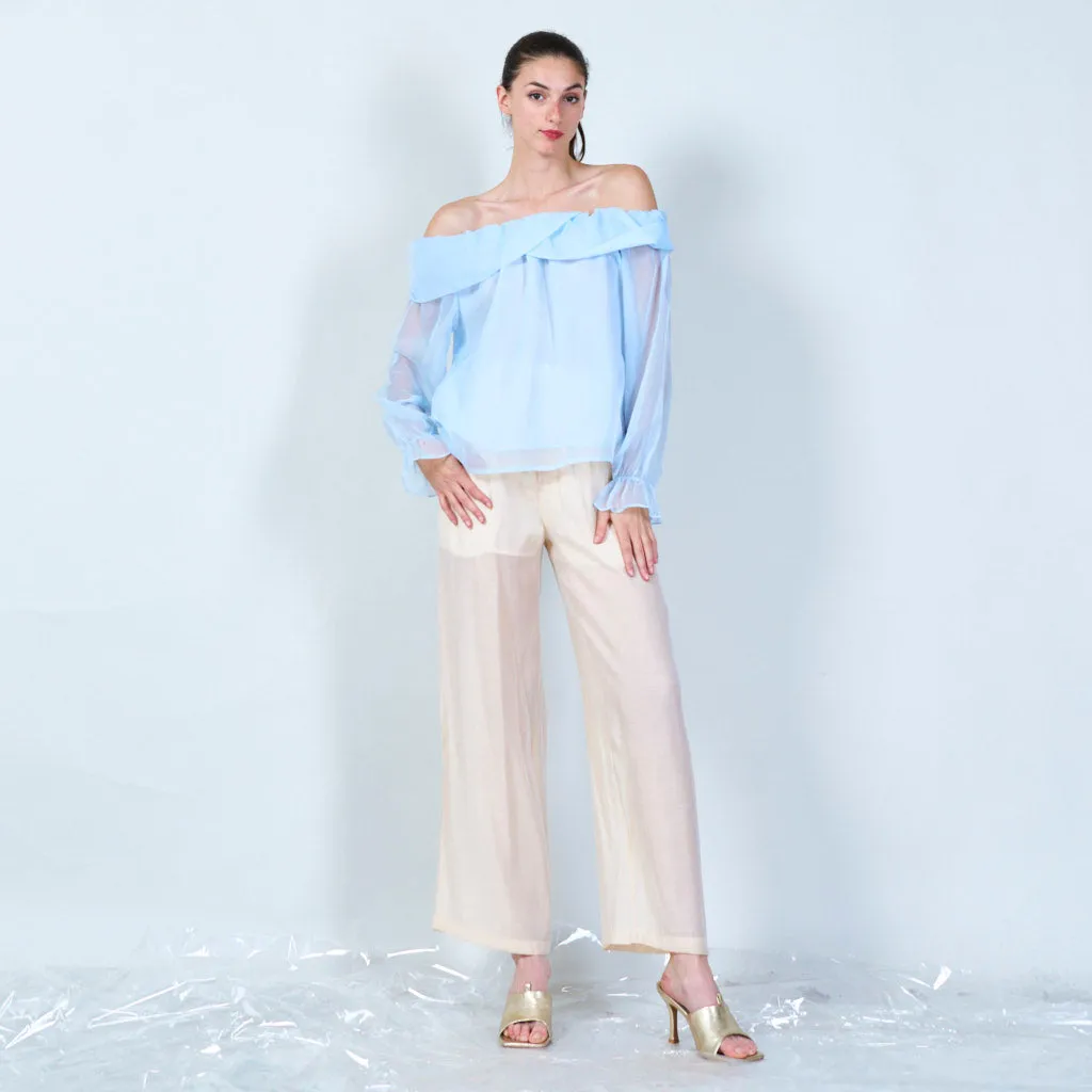 Off-shoulder ruffle sheer blouse wholesale