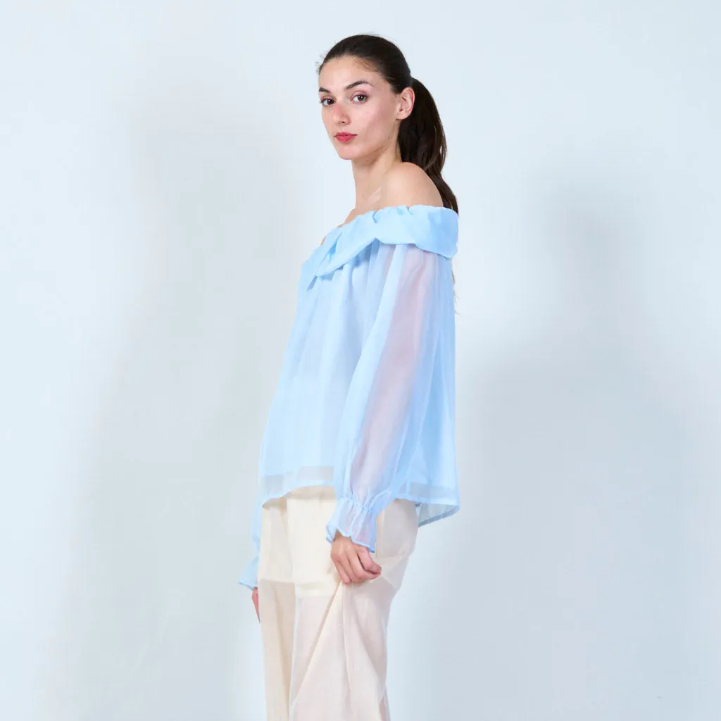 Off-shoulder ruffle sheer blouse wholesale