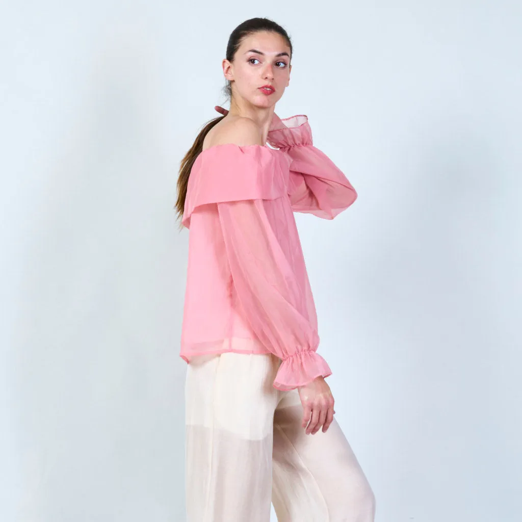 Off-shoulder ruffle sheer blouse wholesale