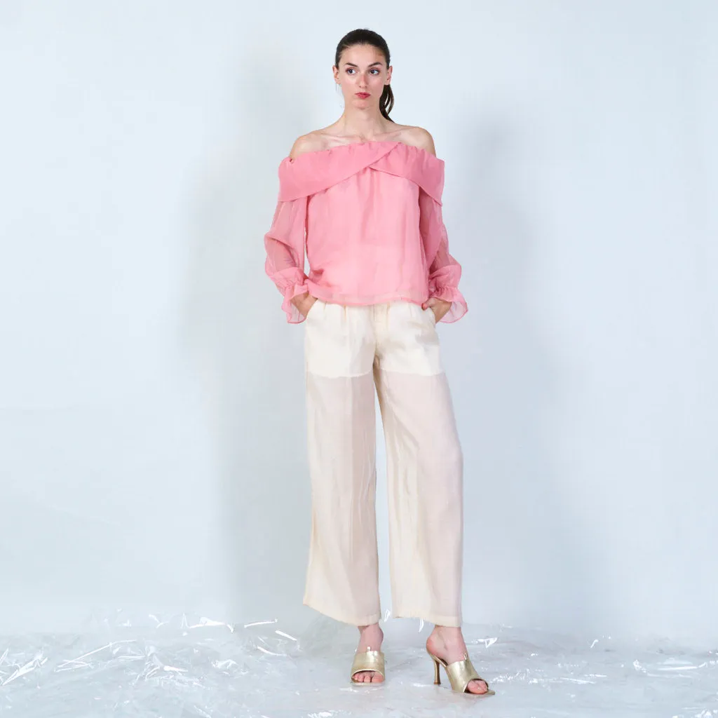 Off-shoulder ruffle sheer blouse wholesale