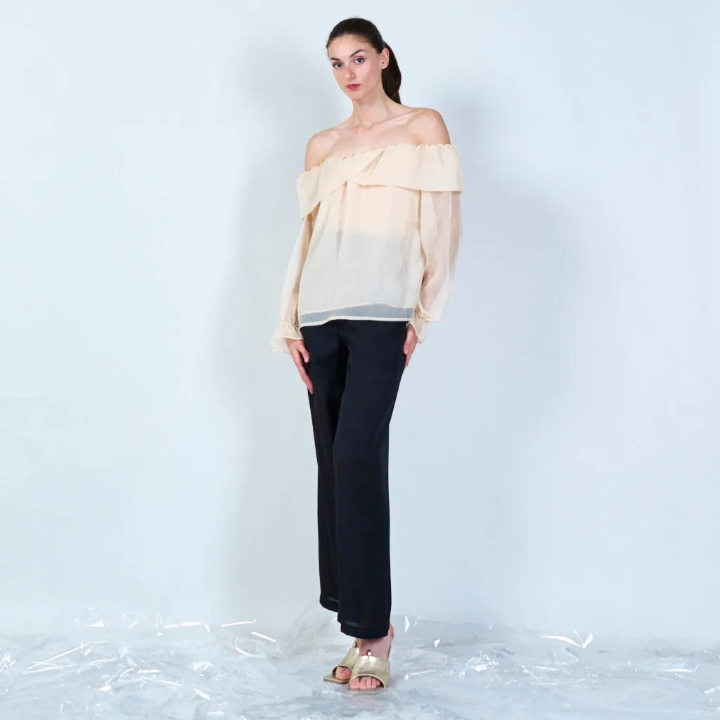 Off-shoulder ruffle sheer blouse wholesale