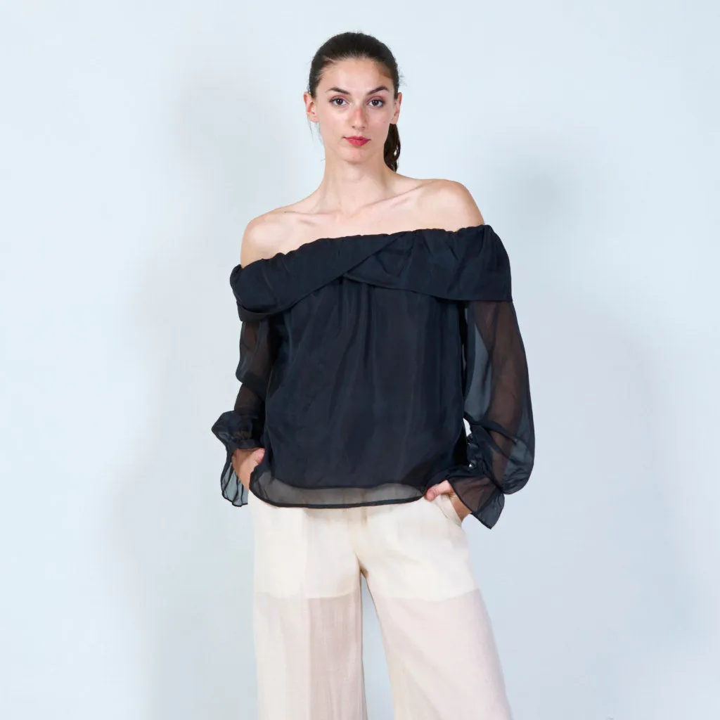 Off-shoulder ruffle sheer blouse wholesale