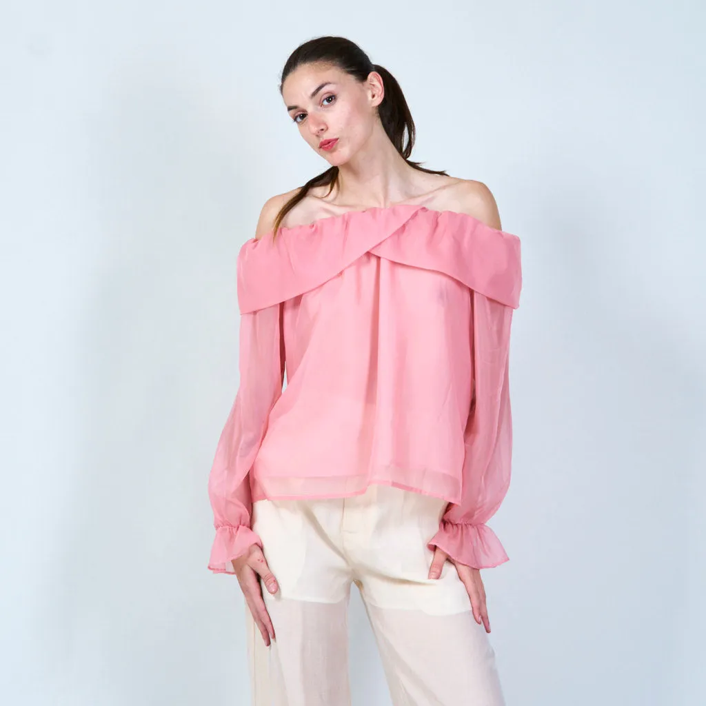 Off-shoulder ruffle sheer blouse wholesale