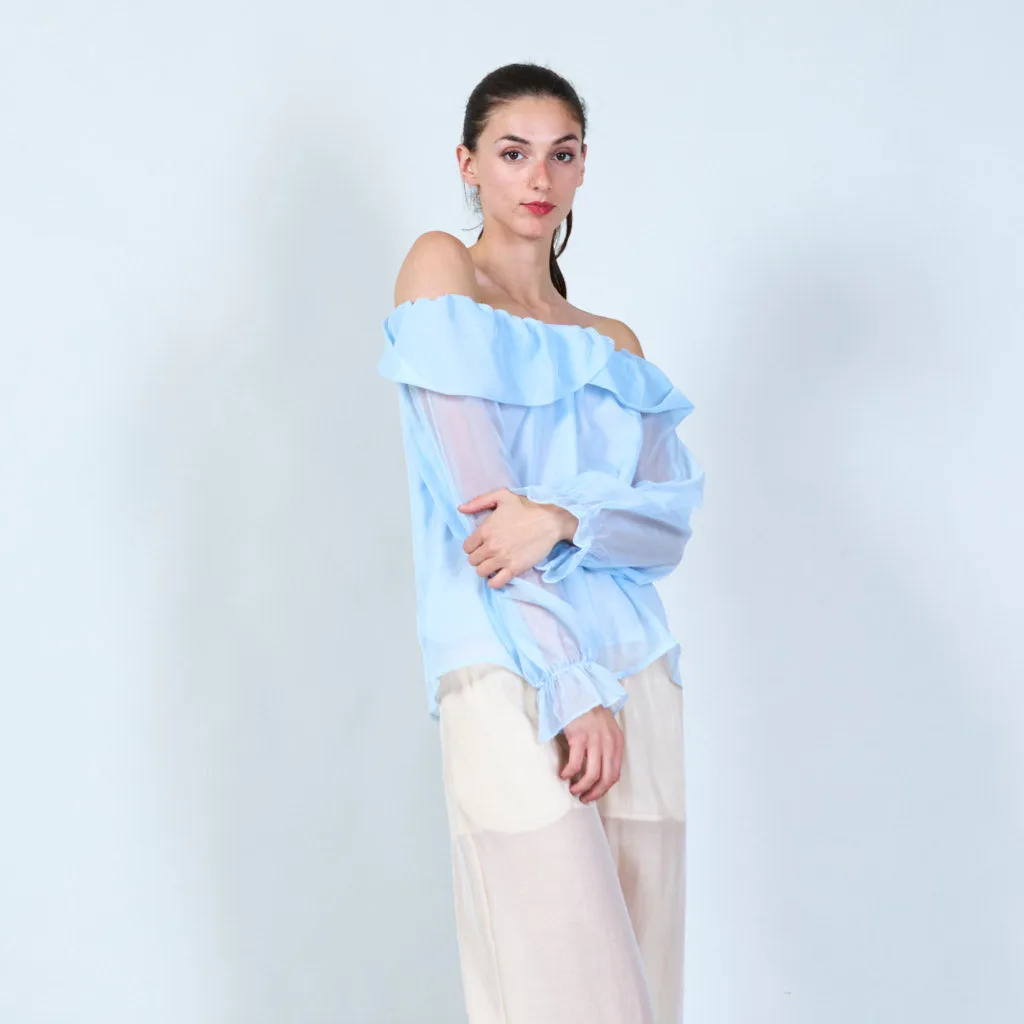 Off-shoulder ruffle sheer blouse wholesale