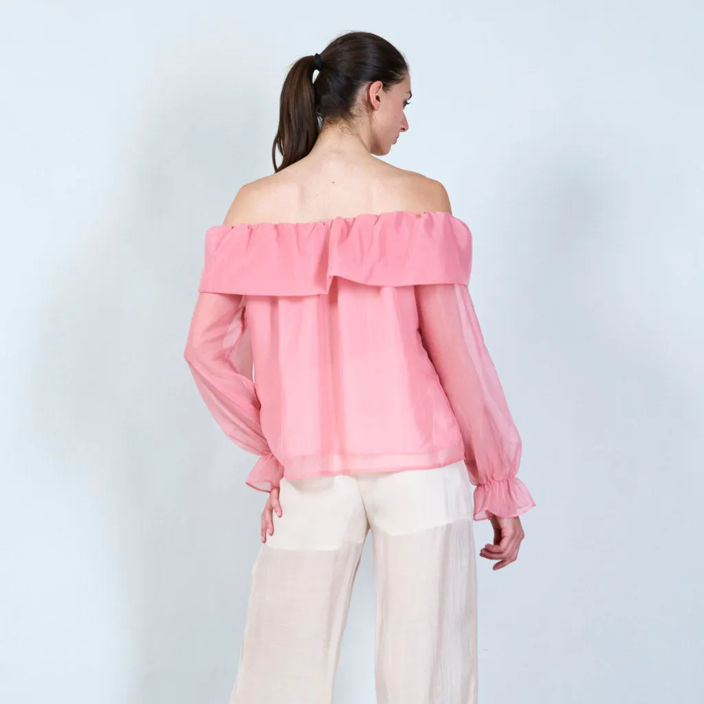 Off-shoulder ruffle sheer blouse wholesale