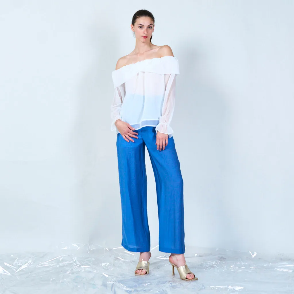 Off-shoulder ruffle sheer blouse wholesale