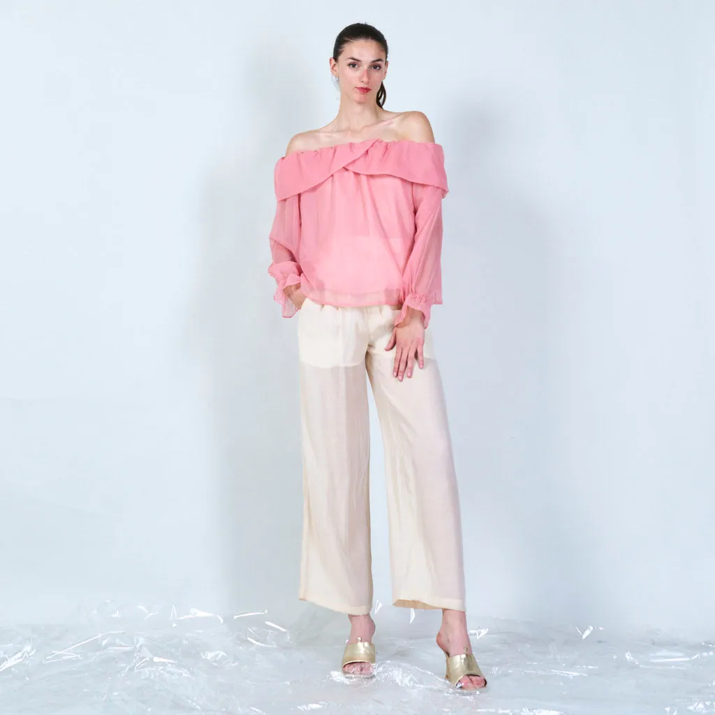 Off-shoulder ruffle sheer blouse wholesale