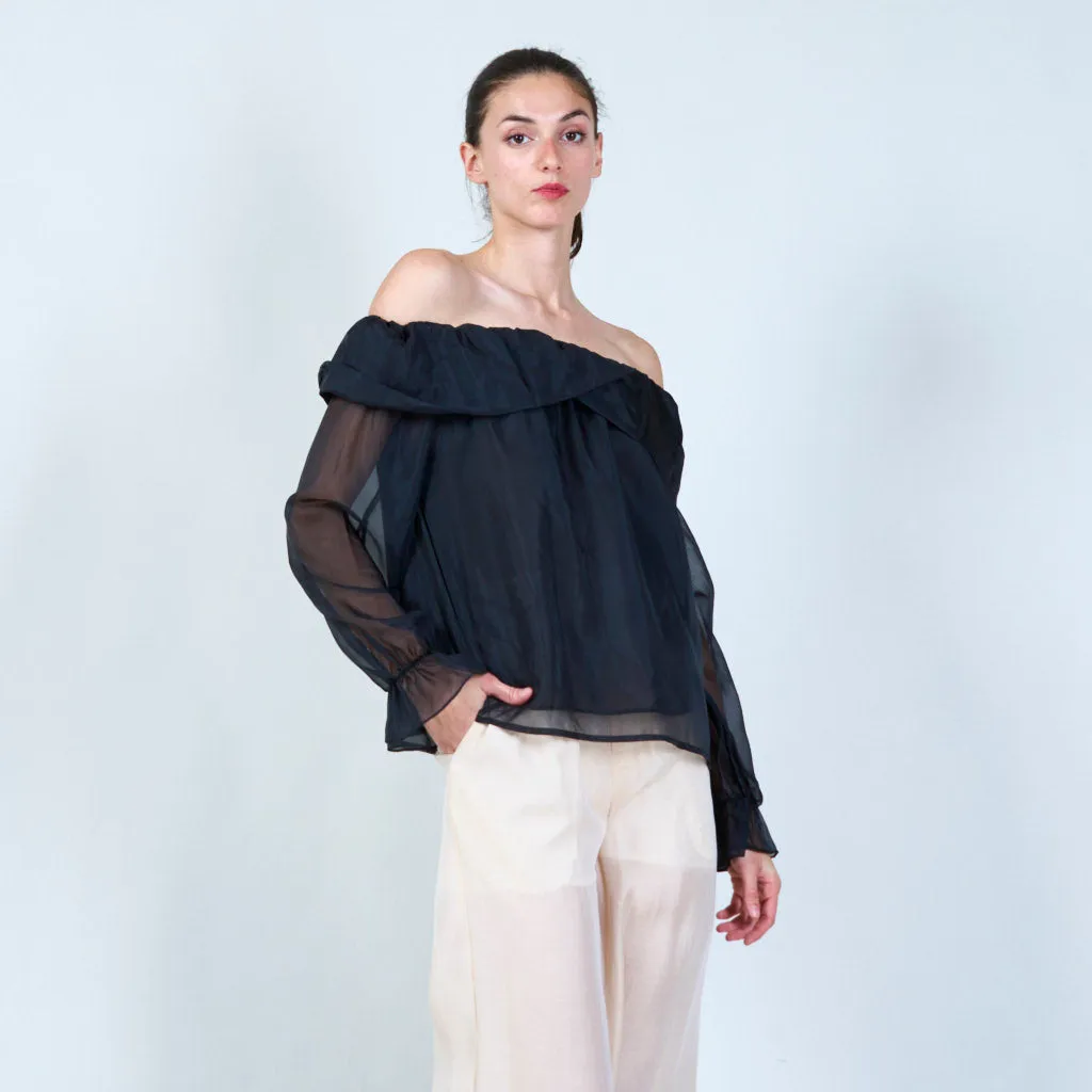 Off-shoulder ruffle sheer blouse wholesale