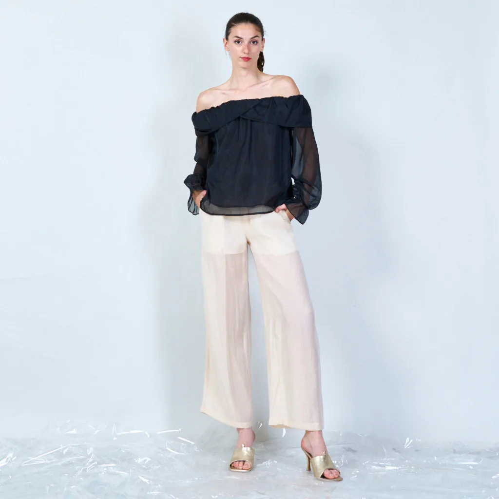 Off-shoulder ruffle sheer blouse wholesale