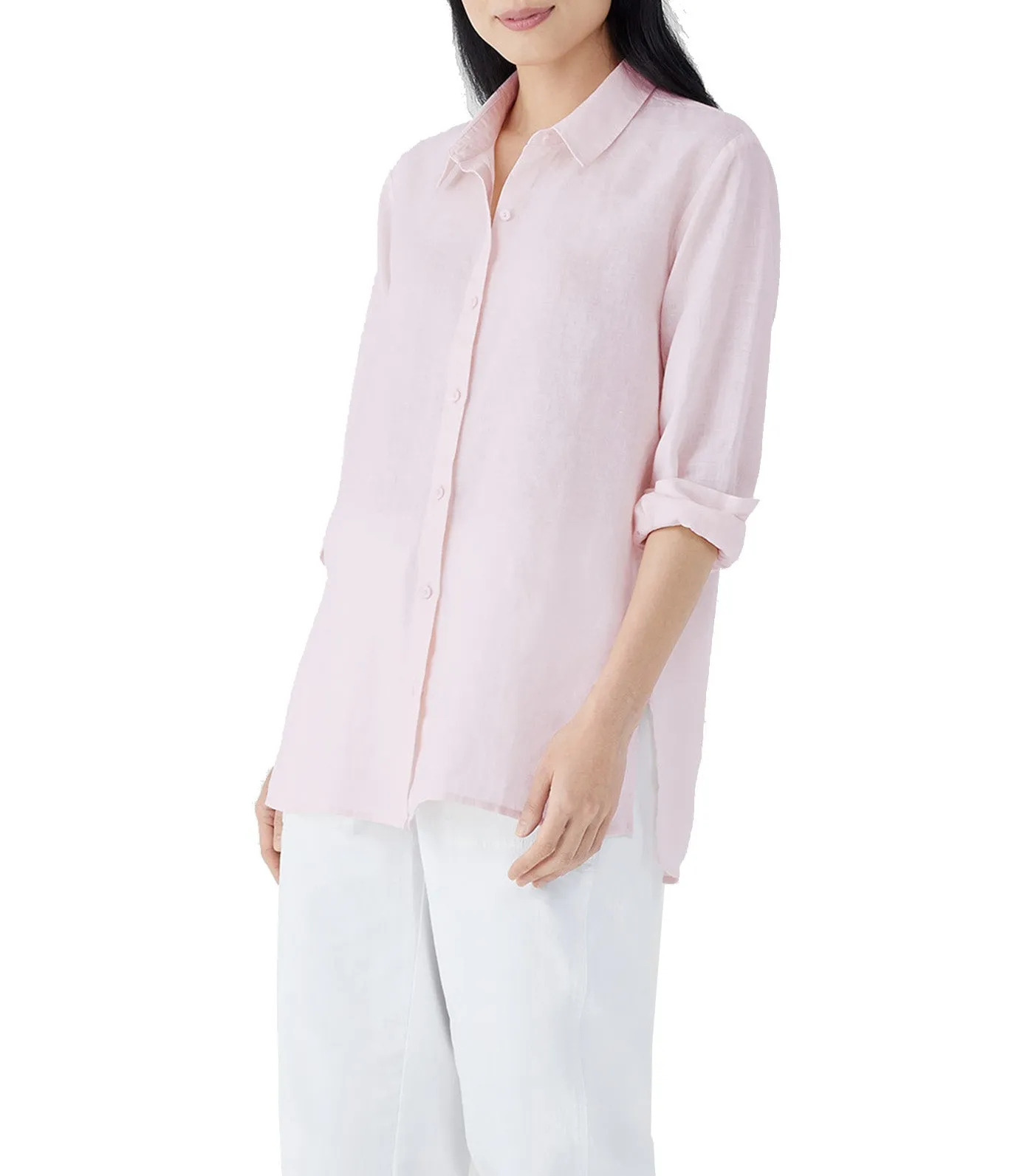 Organic Handkerchief Linen Classic Collar Shirt Crystal Pink