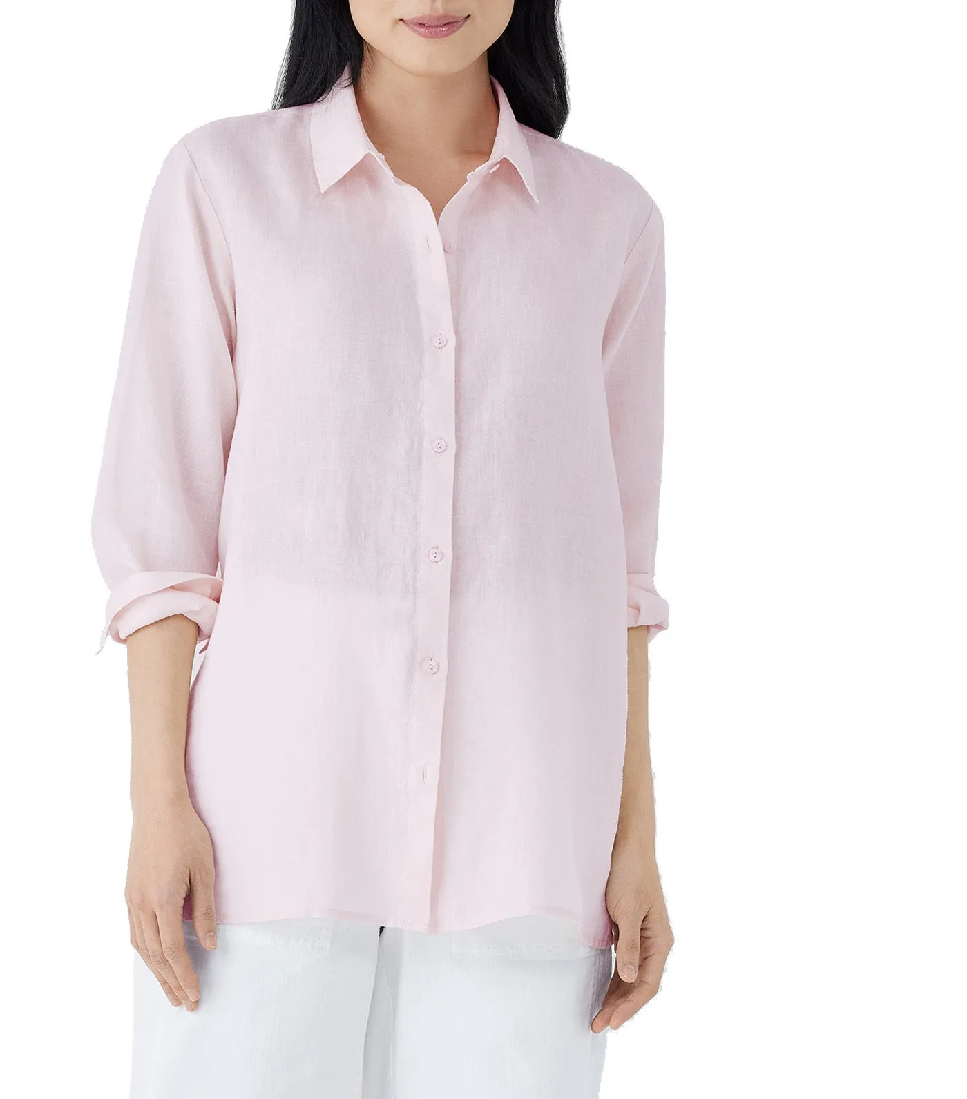 Organic Handkerchief Linen Classic Collar Shirt Crystal Pink