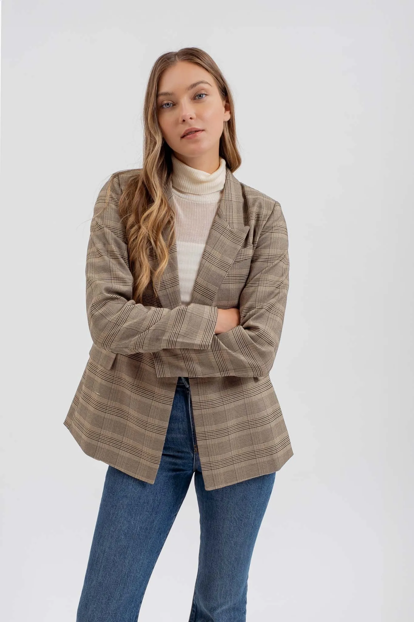 Penelope Plaid Collared Long Sleeve Blazer