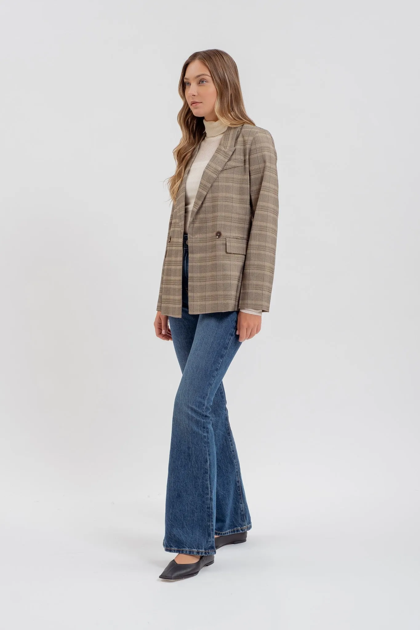 Penelope Plaid Collared Long Sleeve Blazer