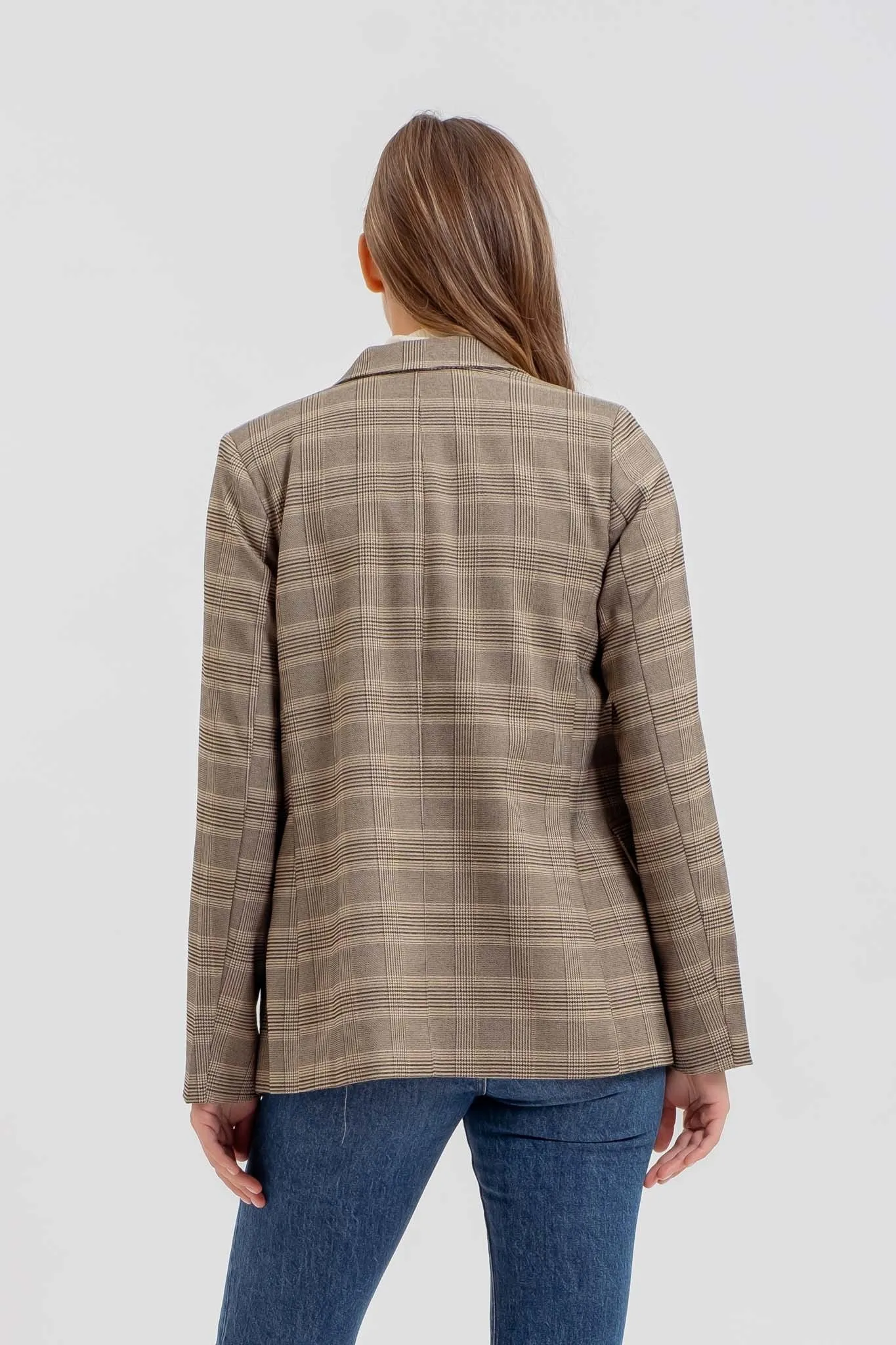 Penelope Plaid Collared Long Sleeve Blazer