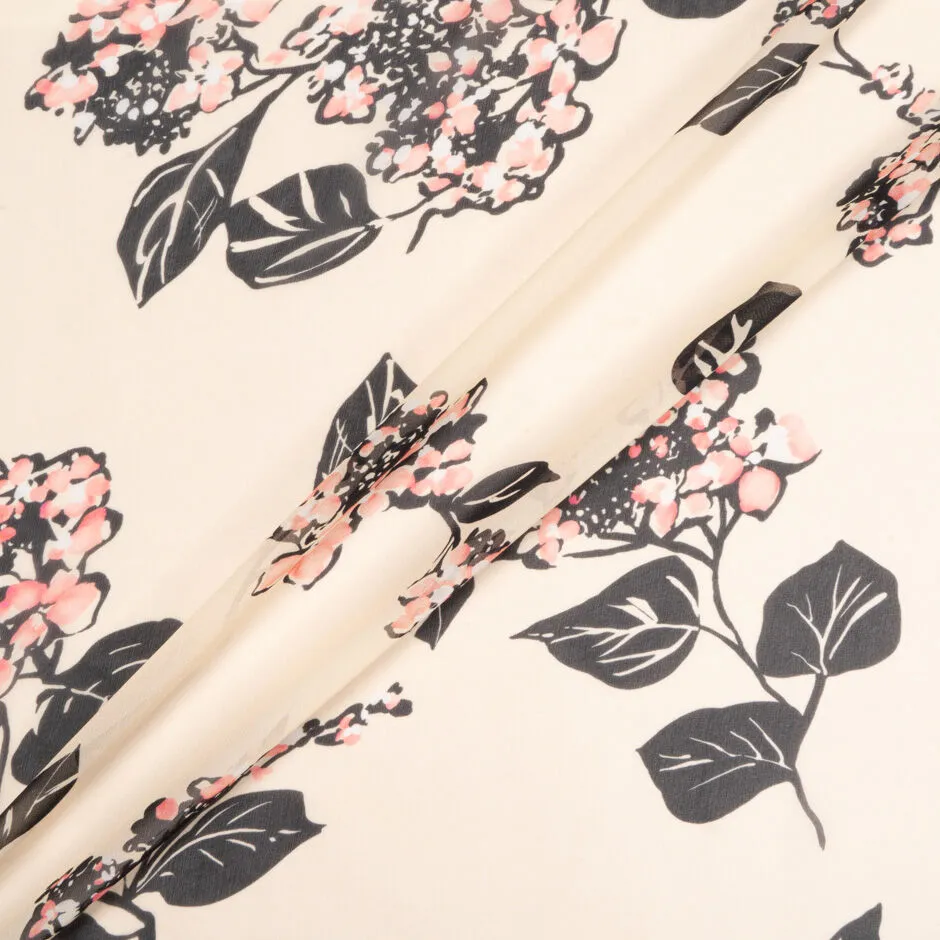 Pink & Black Floral Printed Vanilla Silk Georgette