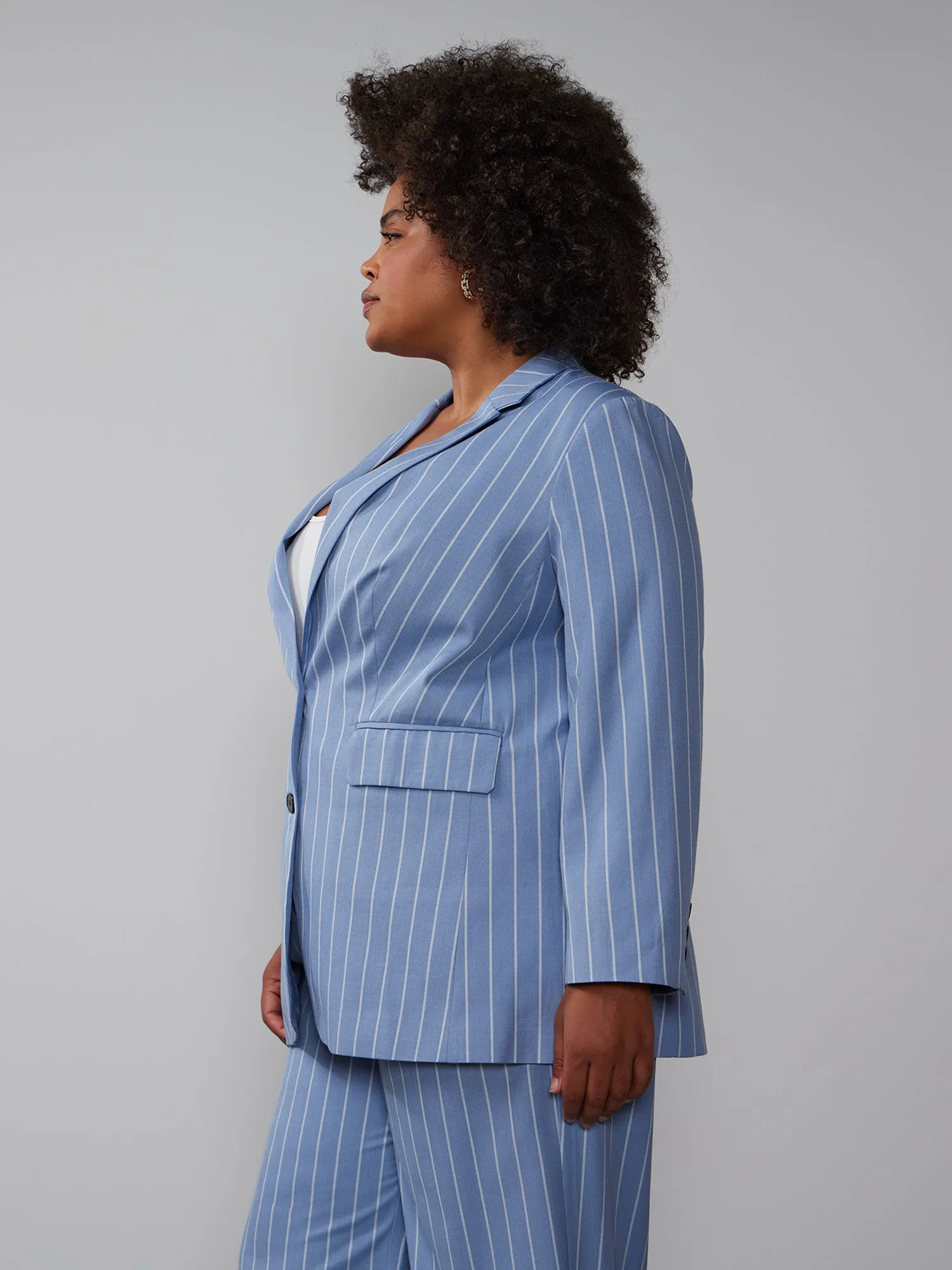 Plus Single Breasted Pinstripe Blazer