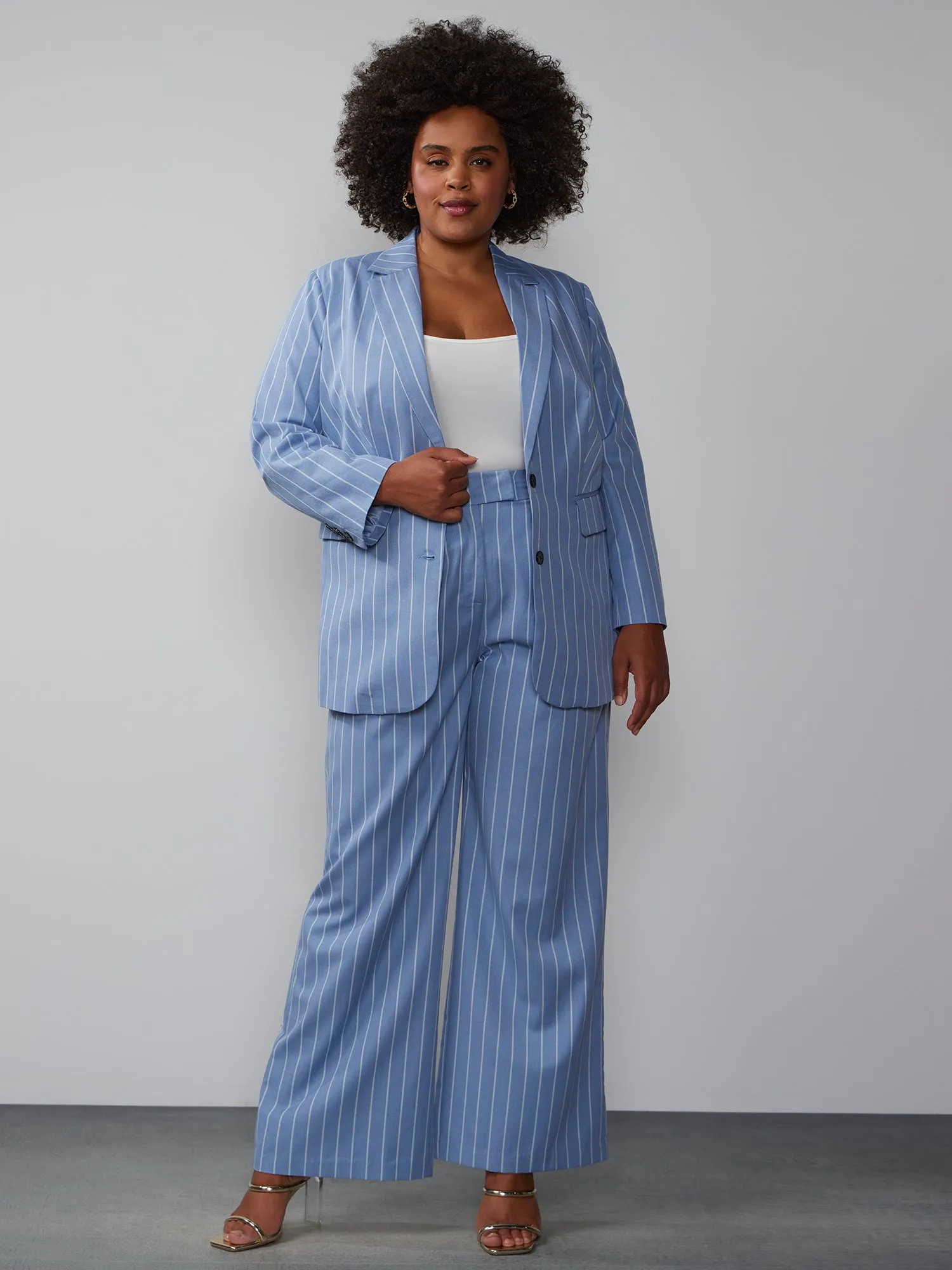 Plus Single Breasted Pinstripe Blazer