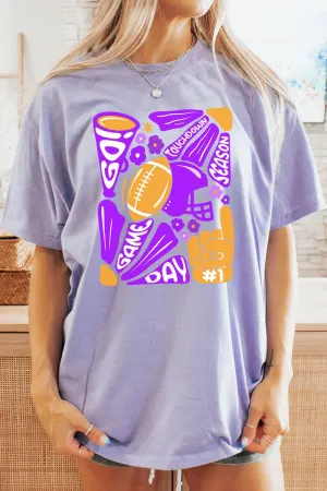 Purple Doodle Touchdown Season Short Sleeve Relaxed Fit T-Shirt