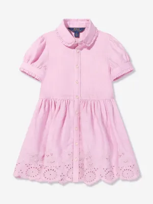 Ralph Lauren Girls Embroidered Shirt Dress in Pink