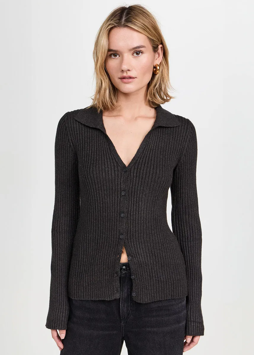 Rina Button-Up Sweater - Charcoal Heather