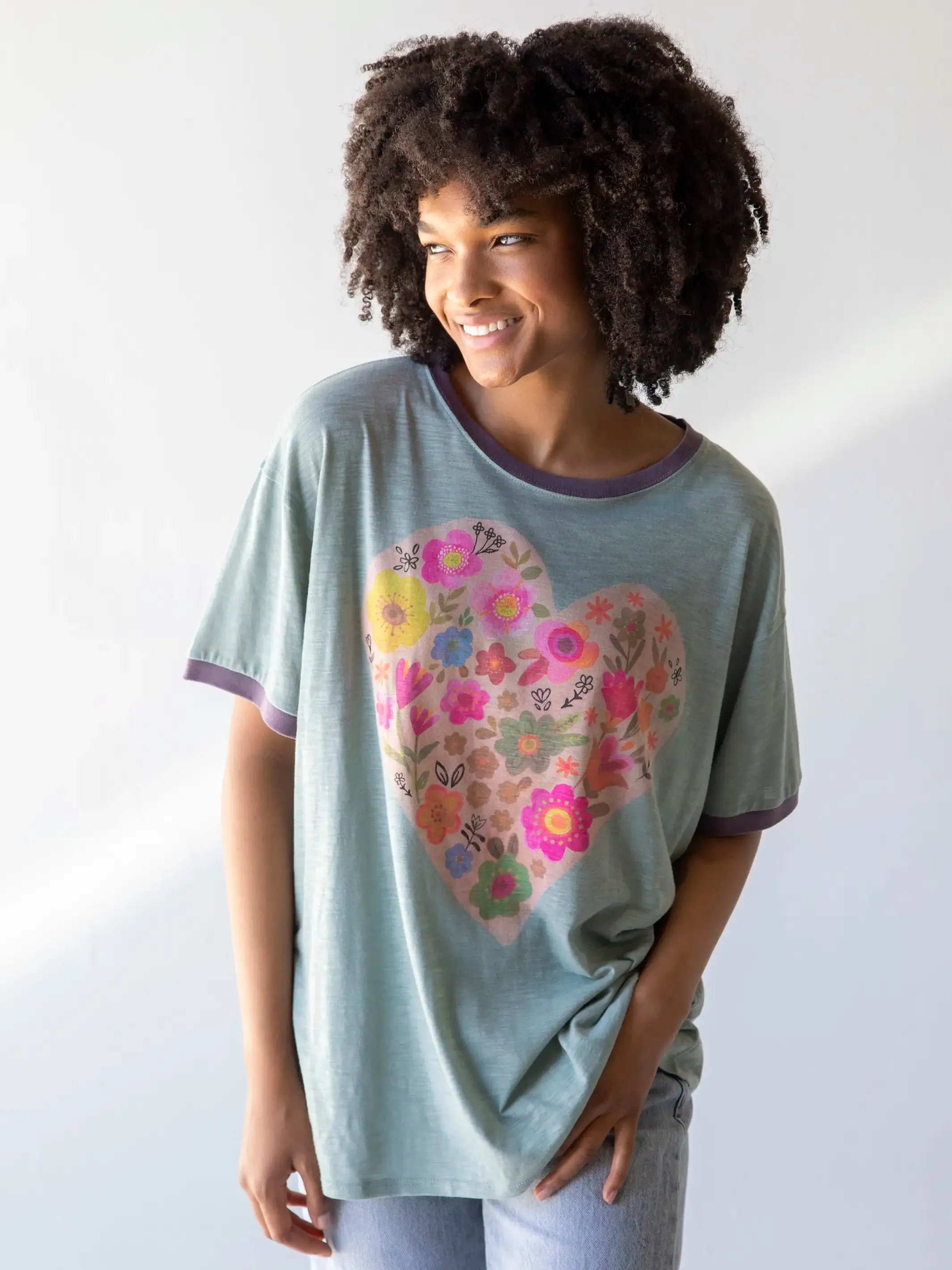 Ringer Oversized Tee Shirt - Heart