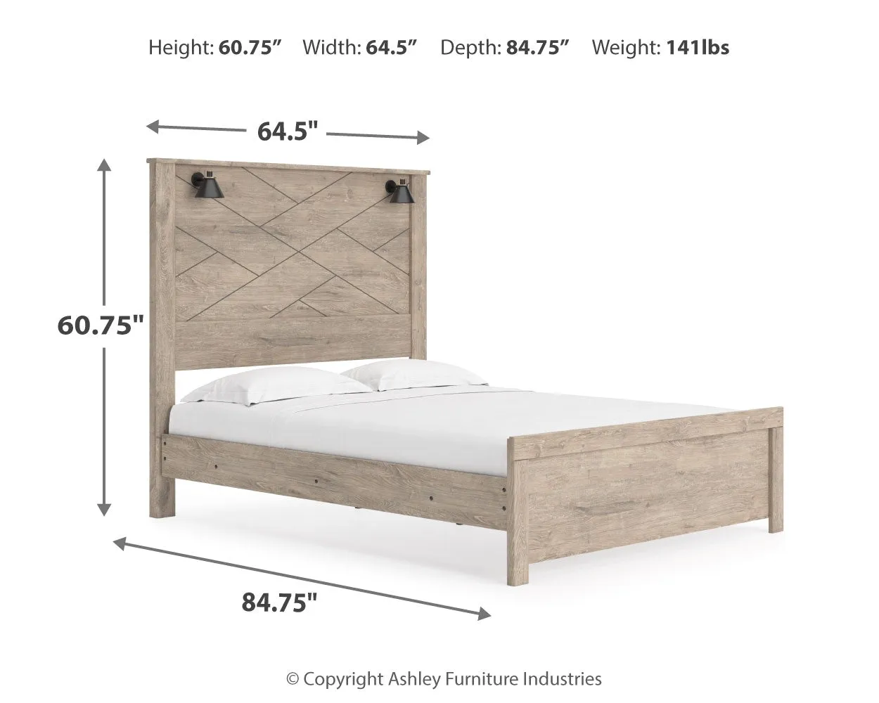 Senniberg Queen Panel Bed with Mirrored Dresser and 2 Nightstands in Light Brown/White