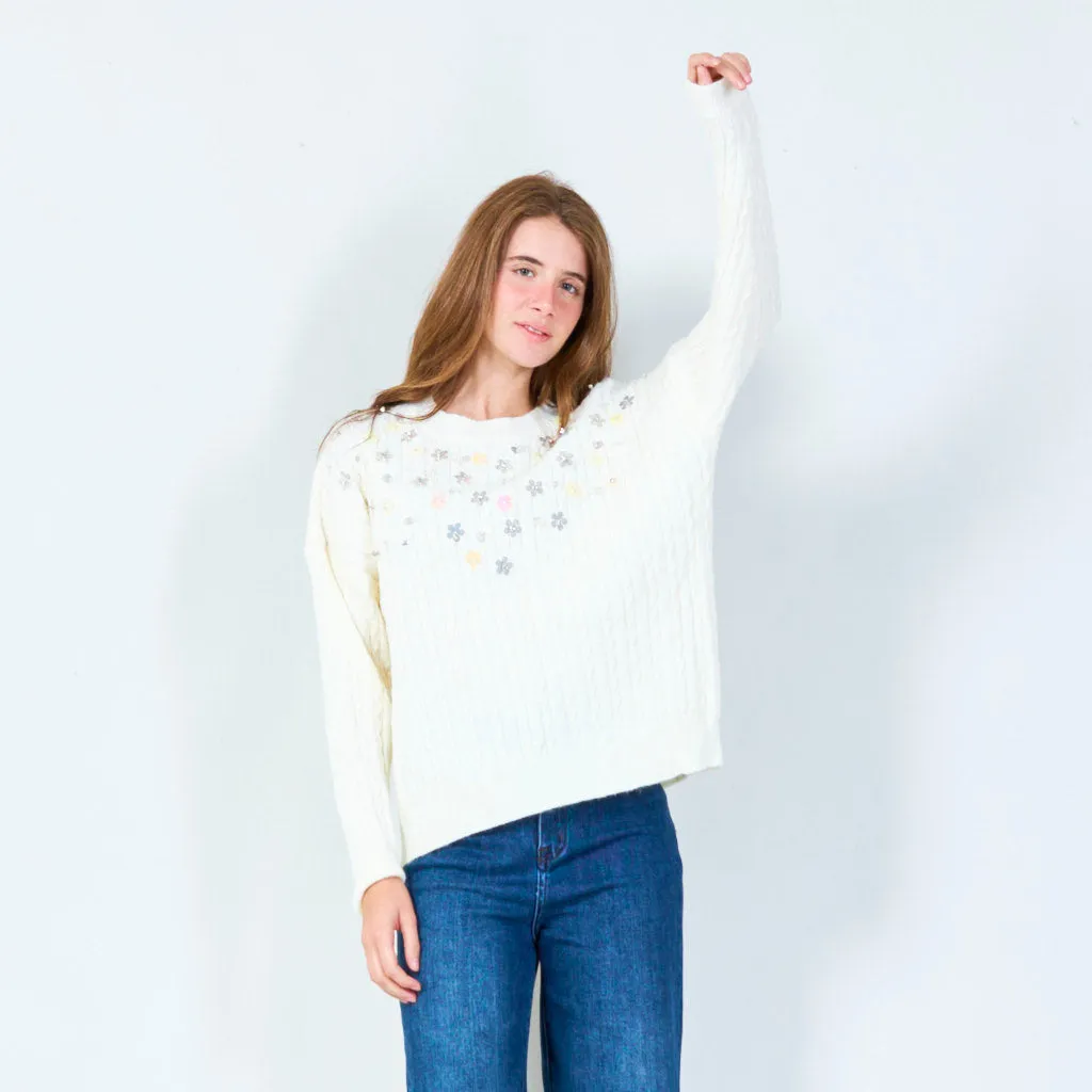 Sequin flower embellished sweater wholesale