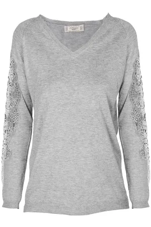 SIBILA Grey Lace Sleeve Sweater