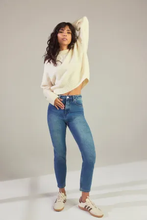 Slim Fit Mom Jeans - Mid Blue