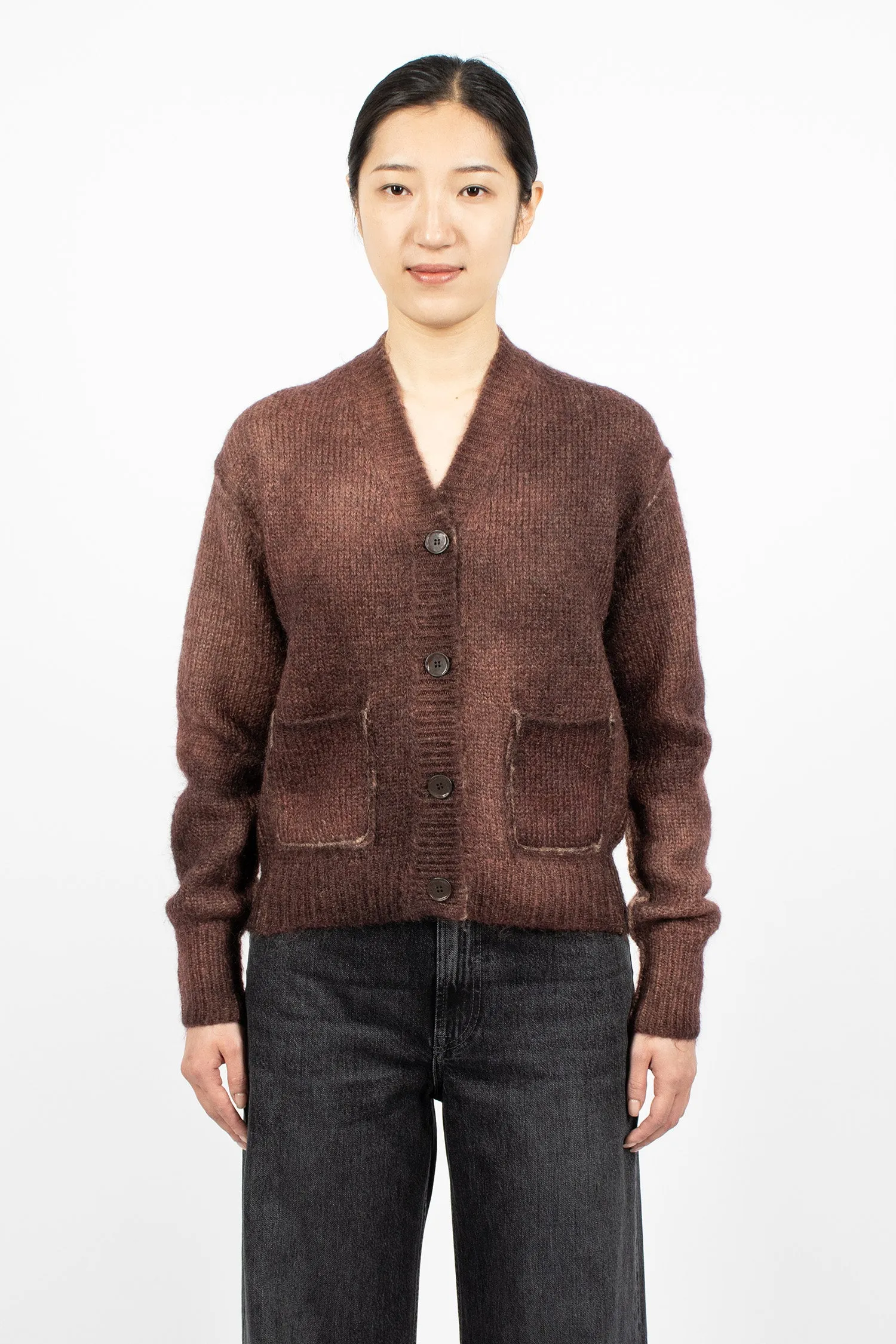 Sprayed Mohair Cardigan Rust Red