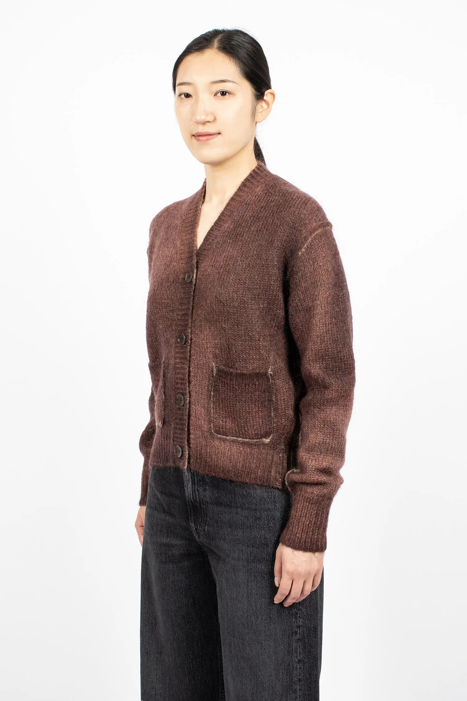 Sprayed Mohair Cardigan Rust Red