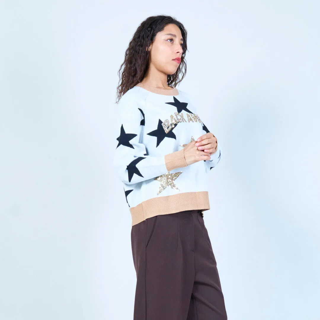 Star embellished sweater with statement design wholesale