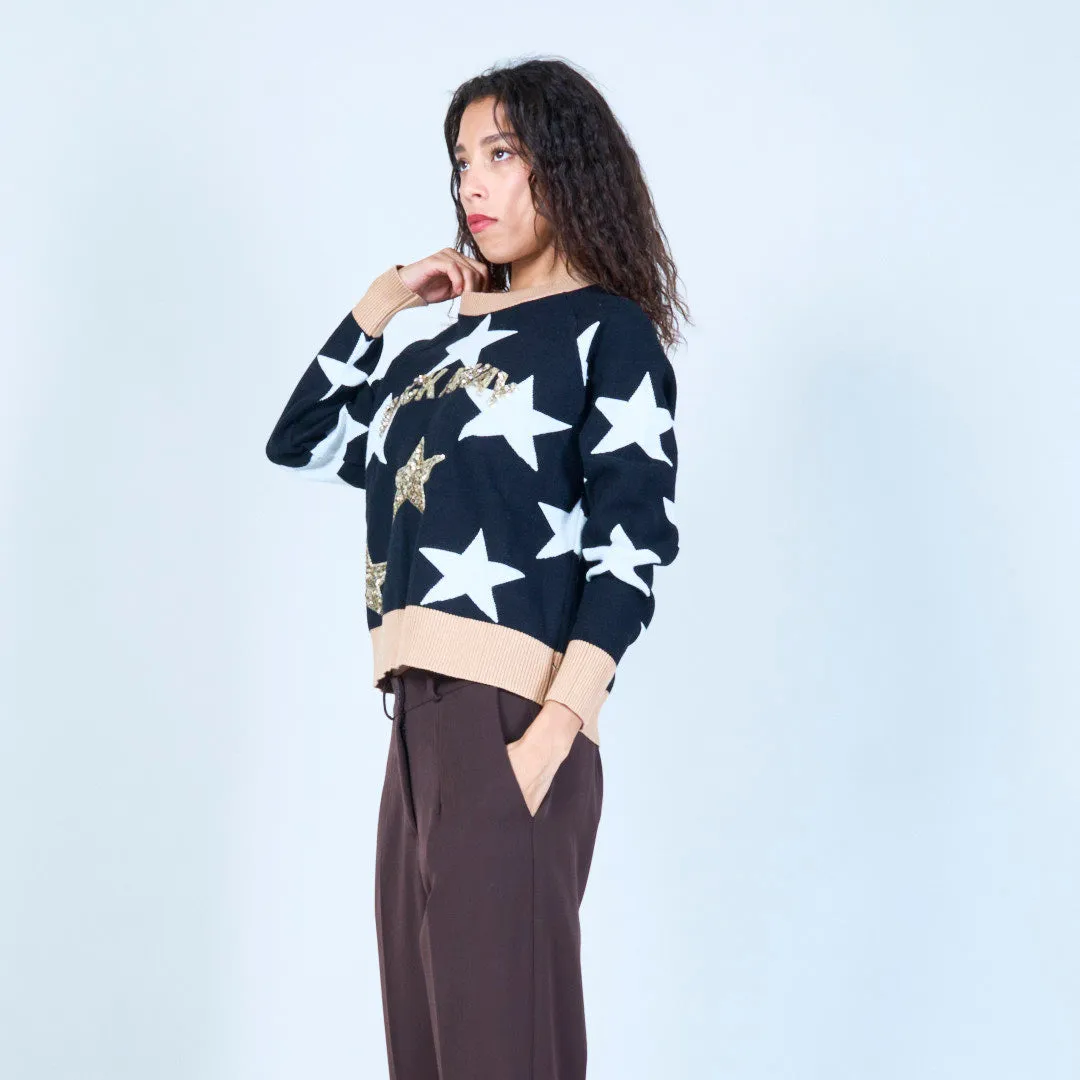 Star embellished sweater with statement design wholesale