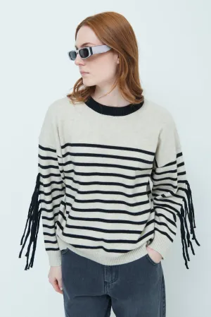 Striped fringe sleeve sweater wholesale