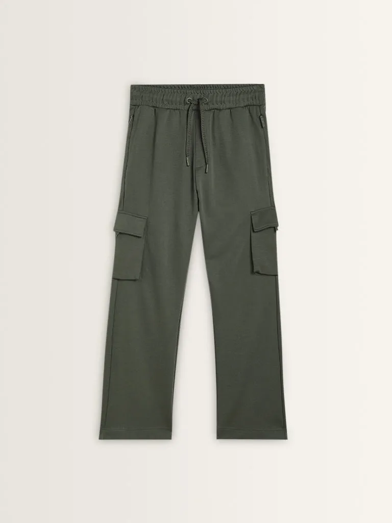 Studiofit Olive Mid-Rise Relaxed-Fit Track Pants