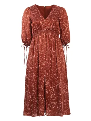 Terracotta Dot Puff Sleeve Midi Dress