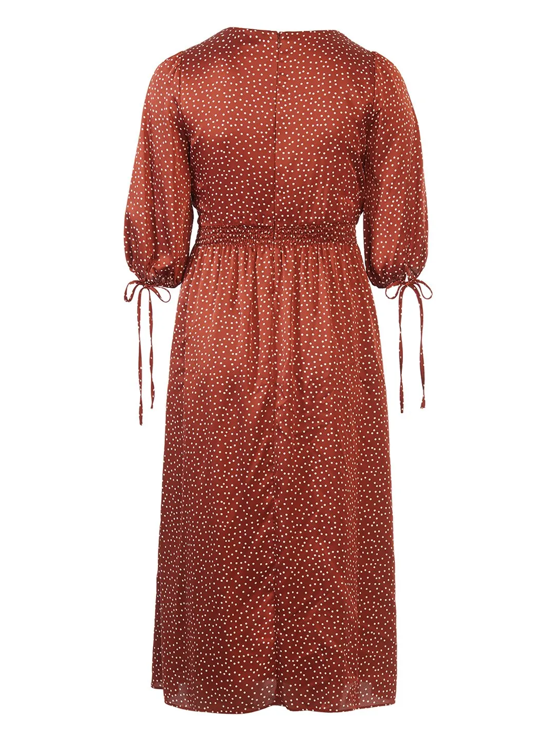 Terracotta Dot Puff Sleeve Midi Dress