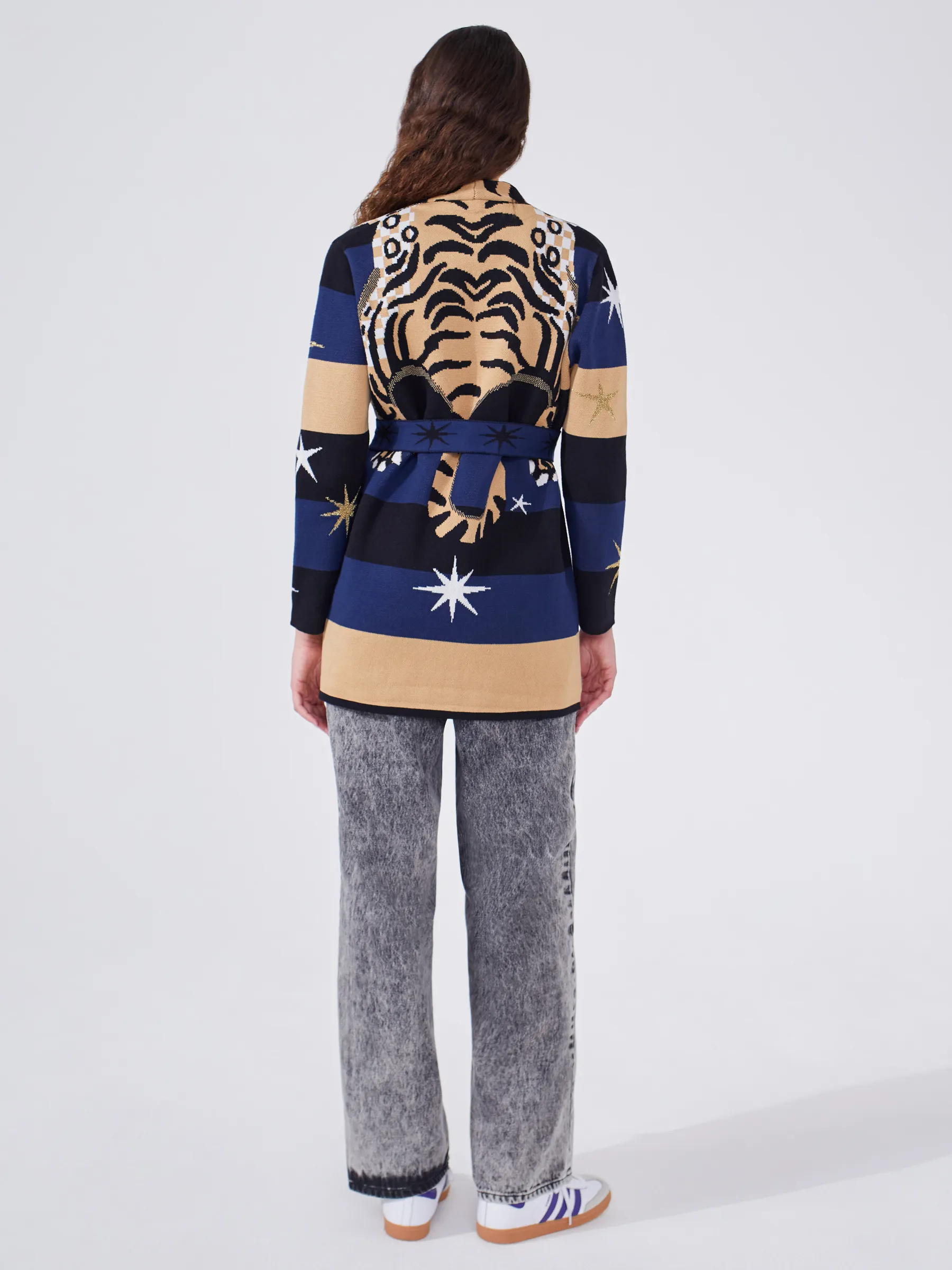 Tiger Stripe Cotton Jacquard Short Cardigan Navy