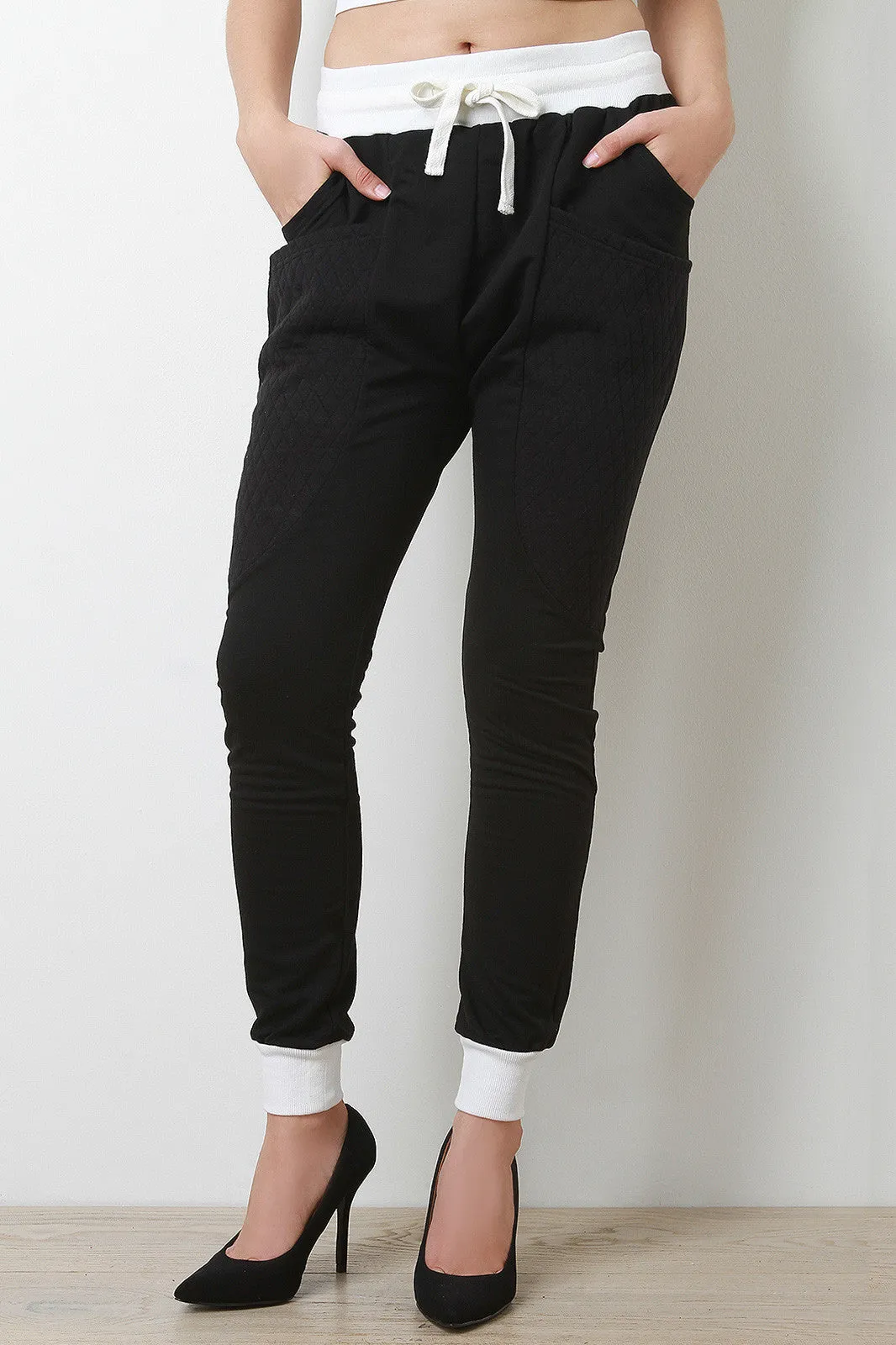 Two-Tone Quilted Panel Jogger Pants