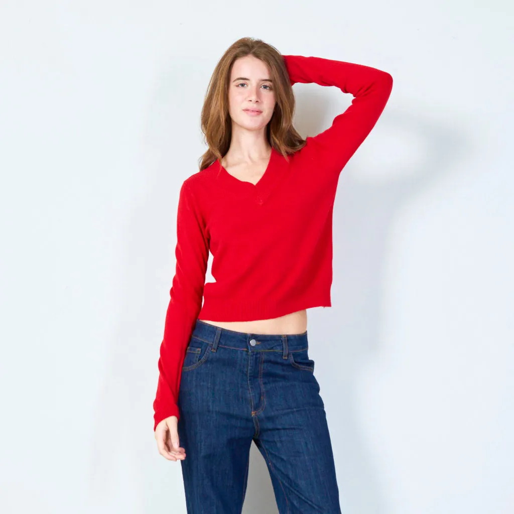 V-neck ribbed sweater wholesale