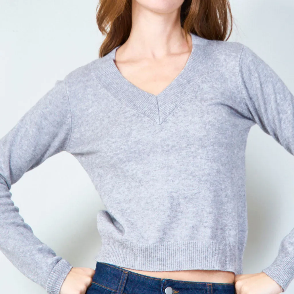 V-neck ribbed sweater wholesale