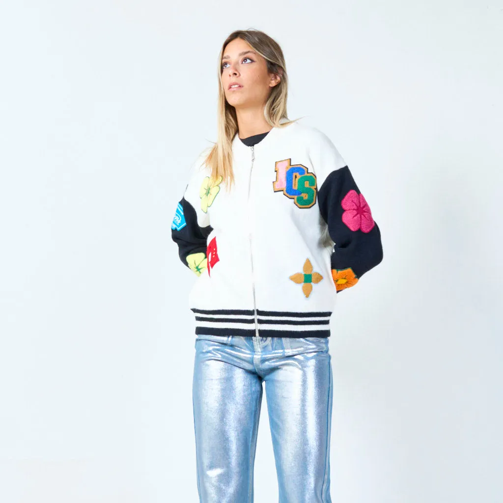 Varsity patch knit bomber wholesale