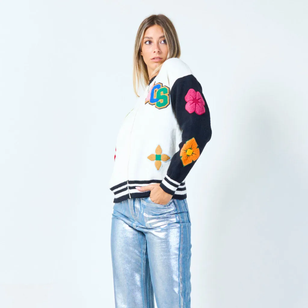 Varsity patch knit bomber wholesale