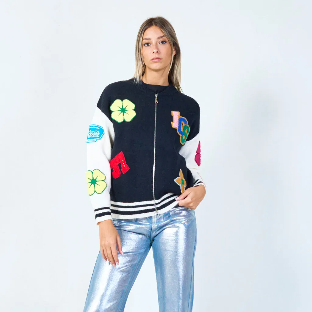 Varsity patch knit bomber wholesale