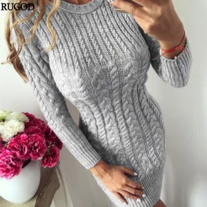 VenusFox Long Sleeve Knitted Sweater Bodycon Dress