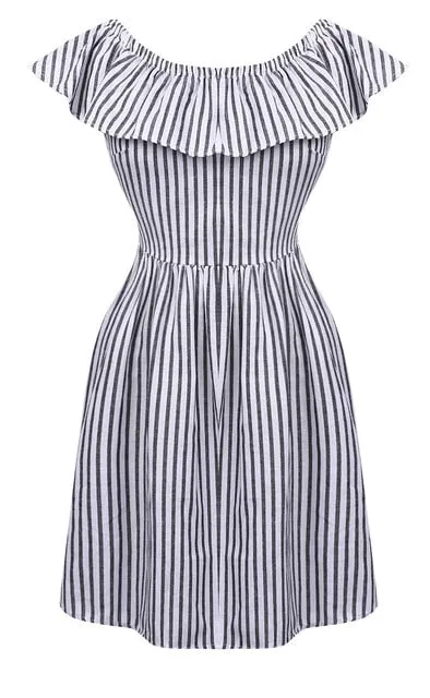 VenusFox Sexy Striped off shoulder Casual Dress