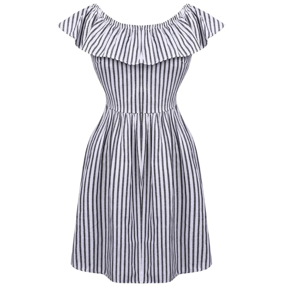 VenusFox Sexy Striped off shoulder Casual Dress